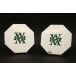 Two Minton Hollins & Co. octagonal pottery tiles from The Old Ladies Room at the Victoria & Albert