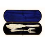 A pair of Victorian silver fish servers in fitted case, marks for Sheffield
