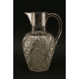 A hobnail and spiral cut silver mounted claret jug, marks for London 1890, and maker's mark for