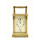 A Continental brass and five glass carriage clock, the luminous dial with black Roman numerals and