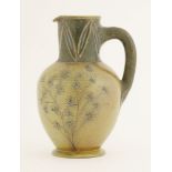 A Martin Brothers' stoneware jug,1881, incised with two stylised flowering shrubs, inscribed '