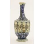 A small Martin Brothers' stoneware vase,incised with a band of stiff leaves within blue borders,