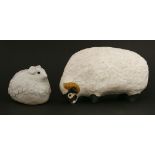 *Rosemary Wren (1922-2013), two sheep, one glazed, impressed marks, the other inscribed, 20 and 11cm