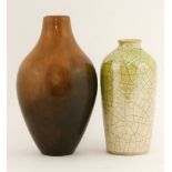 A two-tone vase,by John Gooding, in ochre and brown, impressed,31.5cm high, anda vase,by John