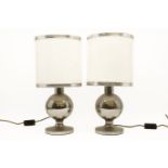 A pair of nickel plated table lamps, with acrylic shades, in the manner of Maison Barbier, 51cm
