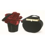 A Lulu Guinness 'rose flower pot' handbag, a black velvet flower pot with red velvet roses to lid,