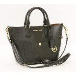 A Michael Kors black saffiano leather shopper tote handbag,with gold-tone hardware and brown