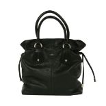 A Tod's black leather shopper-style tote handbag,with gathered top, silver-tone hardware, double