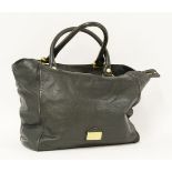 A Marc Jacobs black leather tote shoulder handbag,gold-tone hardware with applied engraved plaque to