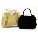 A Giorgio Armani black velvet evening bag,with black faceted bead handle, dust bag, anda Lulu