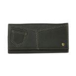 A Christian Dior black grained calfskin leather wallet with contrasting stitching, pocket-style