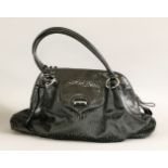 A Moschino black patent and logo fabric handbag,with heart-shaped keyring and twist metal lock, with