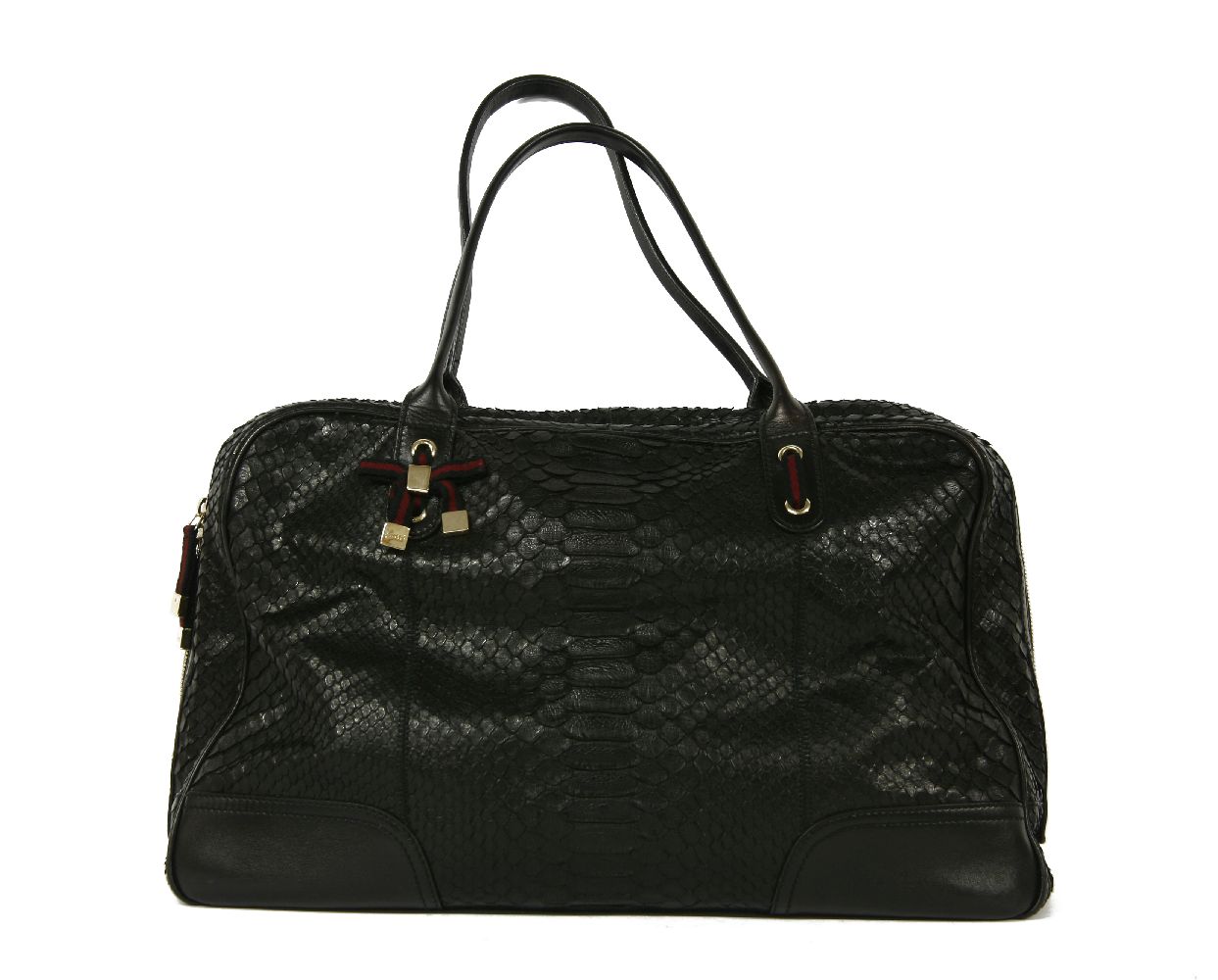 A Gucci black large python skin 'Guccissima' weekend tote handbag,with leather trim, signature techo