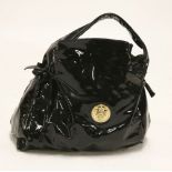 A Gucci patent leather 'Hysteria' tote black handbag,with gold-tone monogrammed medallion to