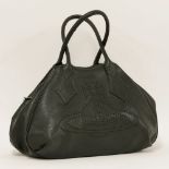 A Vivienne Westwood black leather handbag,with cut away orb and halo design to front, silver-tone