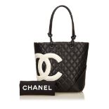 A Chanel 'Ligne Cambon' shoulder bag, with a black and white quilted lambskin leather body and