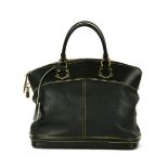 A Louis Vuitton Suhali 'Lockit cuir' black tote handbag,leather PM with contrasting yellow stitching