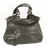 A Salvatore Ferragamo black leather large tote handbag,embossed logo and exterior zip pocket, double