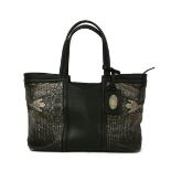 An Etro black leather shopper-style tote handbag,with white printed marble design, silver-tone