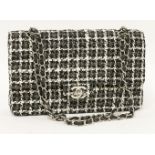 A Channel classic double flap quilted tweed medium flap handbag,maker's 'CC' logo, turn lock