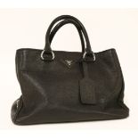 A Prada 'Cervo' black deerskin leather tote,with gold-tone hardware, double top handles, zip closure