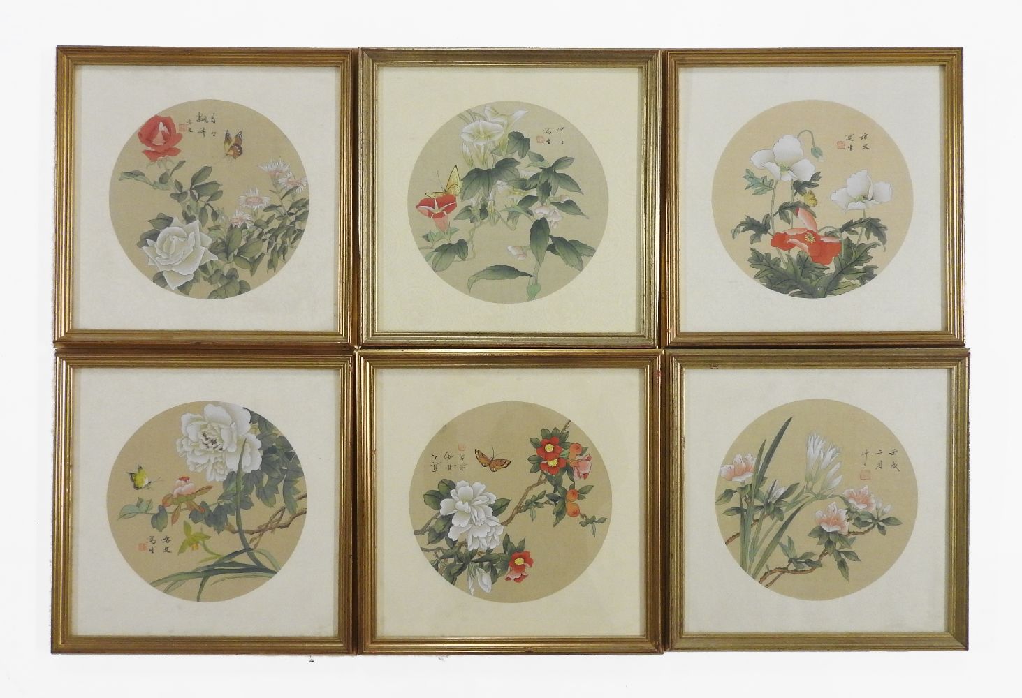 Six Chinese botanical printswith inscriptions22.5cm x 22.5cm
