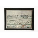 After L S Lowry (British, 1887-1976)AN URBAN PARK SCENEA poster printed in colours, framed, frame