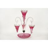 A Victorian cranberry glass epergne, 52cm high