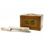 A Japanese bone sword, carved with figures amongst pine trees and rocks, and a Chinese mahjong set