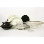 An assortment of items, to include cut glass pewter ceramics, and a collapsible top hat, etc