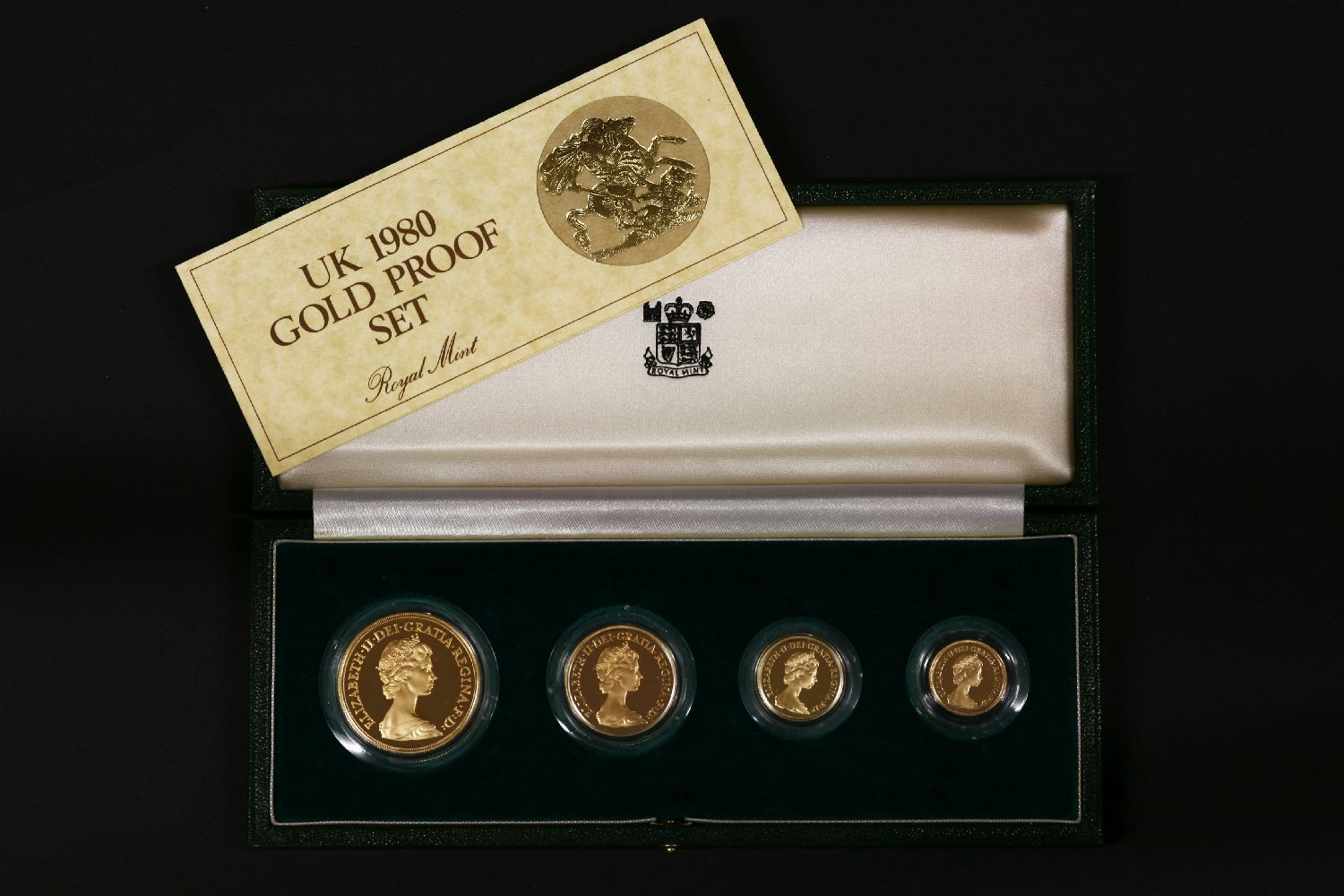 Great Britain, Elizabeth II (1952 - ), 4 Coin Gold Proof set, 1980, including Five Pound, Two Pound,