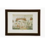 After L S Lowry (British, 1887-1976)THE SCHOOLYARDOffset lithograph printed in colours, 1951,