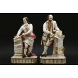 A pair of Derby figures of Shakespeare and Milton,c.1830/40, modelled in reverse, mounted on gilt