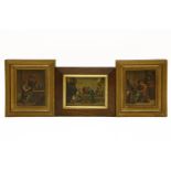 A pair of Dutch 17th century style paintings on tin of tavern scenes, each approximately 10 x 8cm,