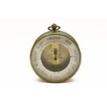 A brass cased aneroid barometer, with circular silvered dial inscribed metallic barometer, Universal