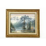 An oil on board Alpine scene