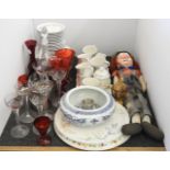 A Venetian liqueur set, together with a Villeroy & Boch dinner service, a rag doll, a blue and white