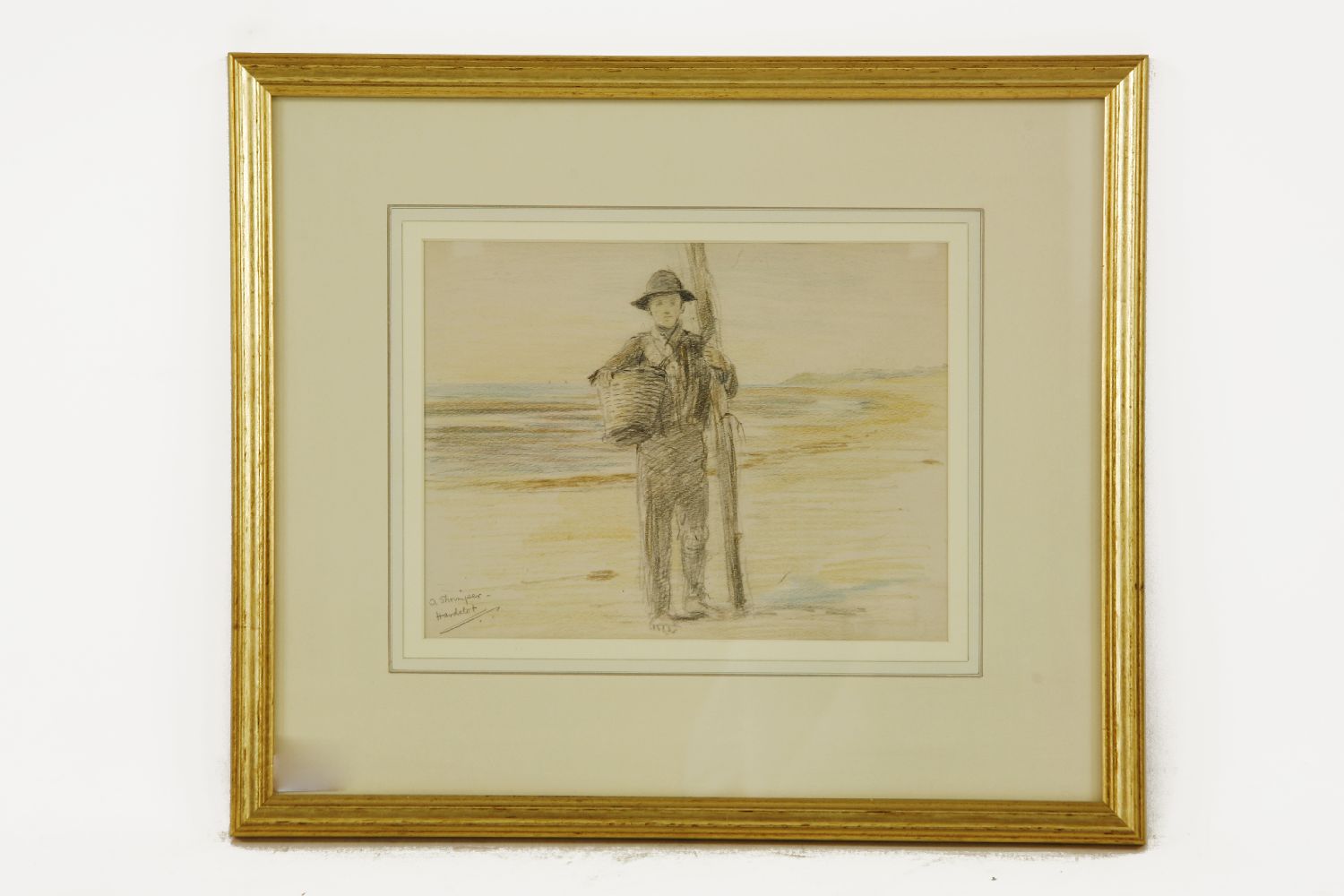 Hardelot Lady Rolleston, (1907-1918)A STUDY OF A SHRIMPER Pencil and watercolour, 21 x 28cm