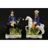 A pair of 20th century Staffordshire figures of Dick Turpin and Tom King on horseback, each 25 cm