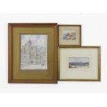 Two small watercolours of Alpine scenes, and one of a market square, signed Ward, 29 x 24cm, (3)