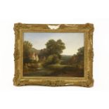 19th Century SchoolFIGURES BY A HOUSE IN A WOODED LANDSCAPEbears signature l.r., oil on canvas31 x