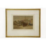 Martin Hardie (British 1875- 1952)BENCH SCENE WITH BOATSWatercolour on paperSigned lower right24 x