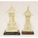 Two Japanese ivory shrines,c.1880, of typical form, each central column with hinged doors