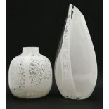 A Caliari-Venini art glass vase, of squat form with white pierced pattern, 22cm tall, together