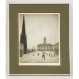 *After L S Lowry (British, 1887-1976)TOWN HALL AND ST. HILDA’S CHURCHOffset lithograph printed in