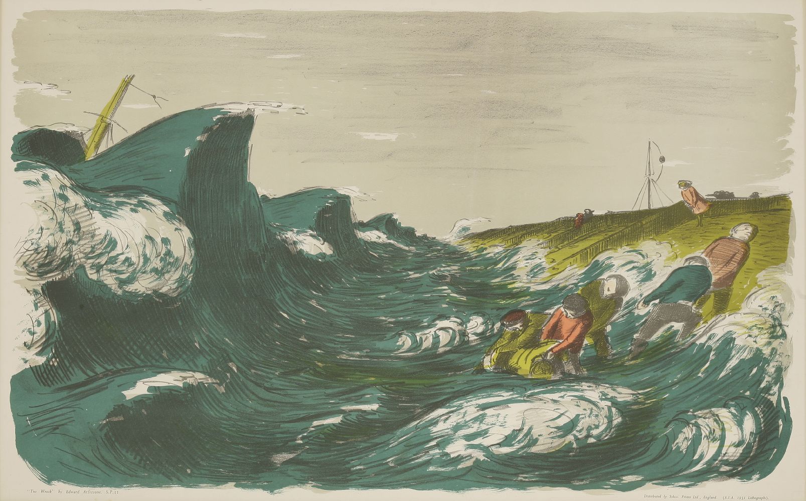 *Edward Ardizzone (British, 1900-1979) THE SHELTERLithograph printed in colours, 1941, printed by