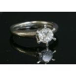 A single stone diamond ring,with a brilliant cut diamond, estimated as approximately 0.98ct, six