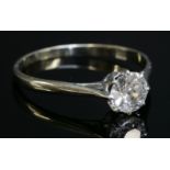 A single stone diamond ring,with an old European cut diamond, estimated as approximately 0.69ct,