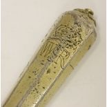 A 17th century silver gilt knife,apparently unmarked,tapering faceted handle beaded flowerhead