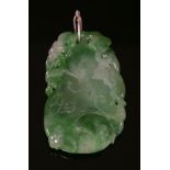 A Chinese carved jade pendant,depicting a gourd with a bird and foliage to a later, hinged wire